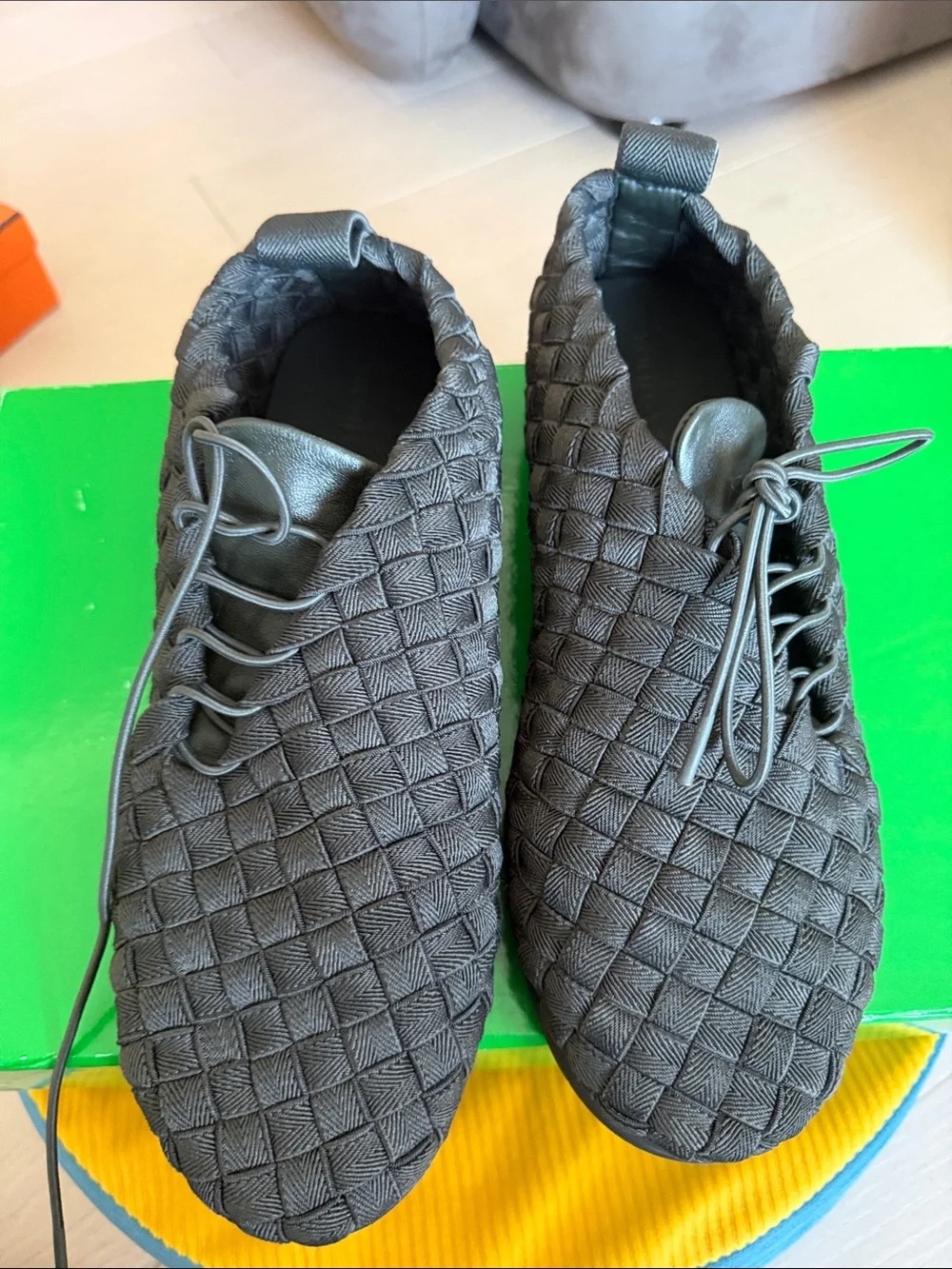 Bottega Veneta Black Intrecciato Woven Leather Slip-On Sneakers